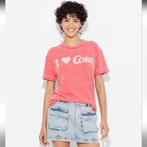 Women's I Heart Coke Burnout Oversized Short Sleeve Graphic T-Shirt - Red L